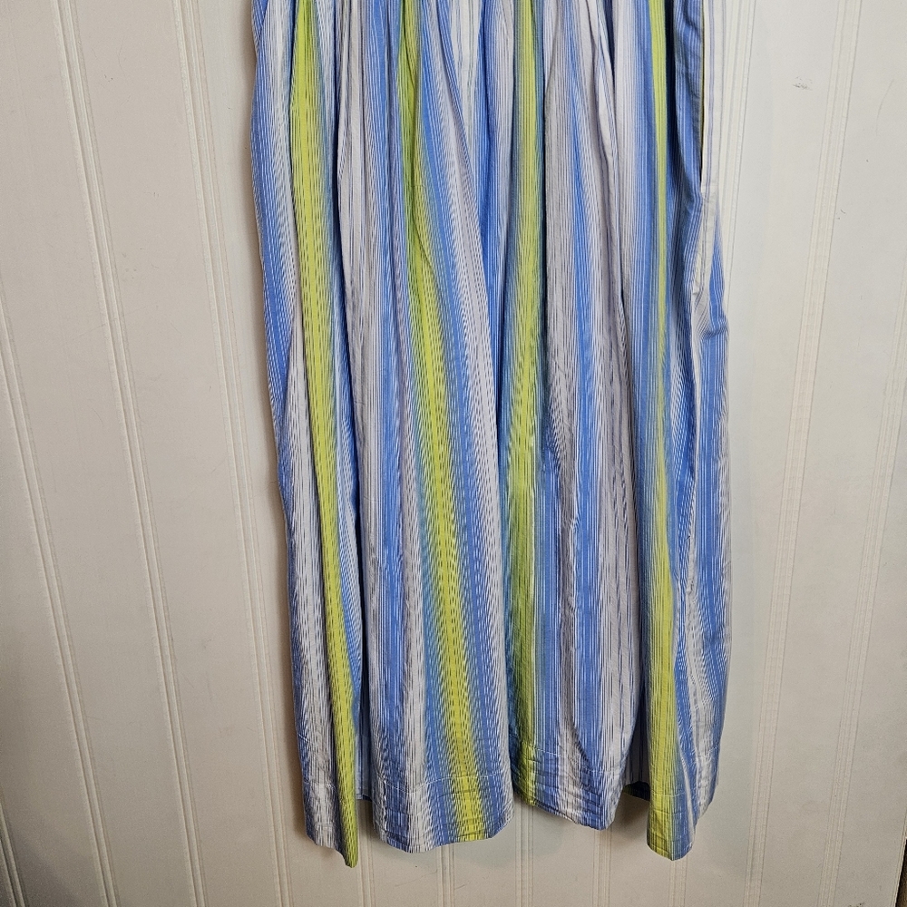 Anthropologie Maxi Dress L Blue Drop Waist Square Neck Pockets Sleeveless Cotton - Picture 10 of 15